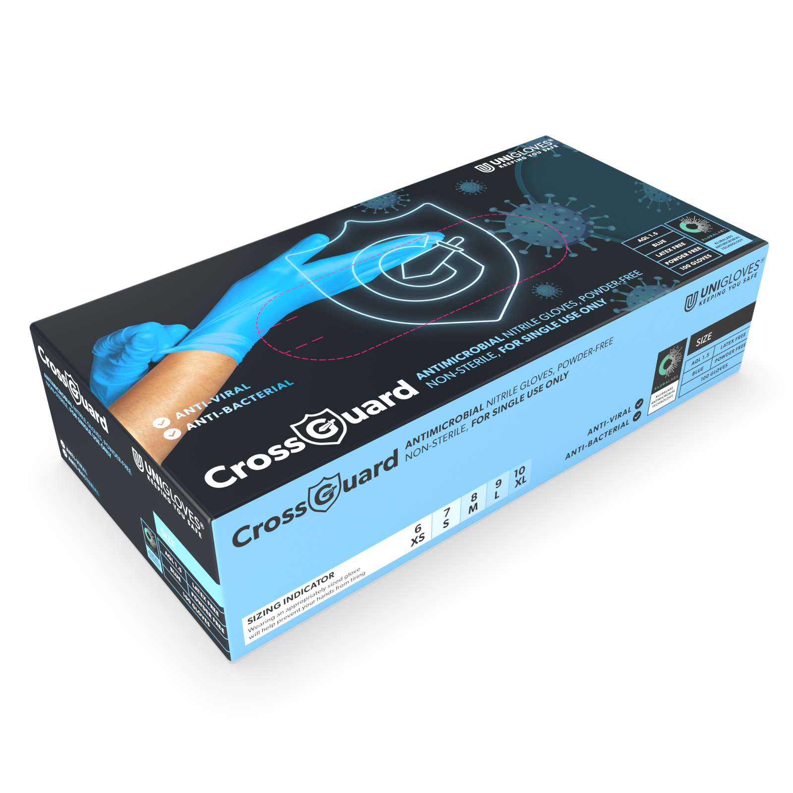 CROSSGUARD antimikrobiel nitril handskeæske med 100 stk